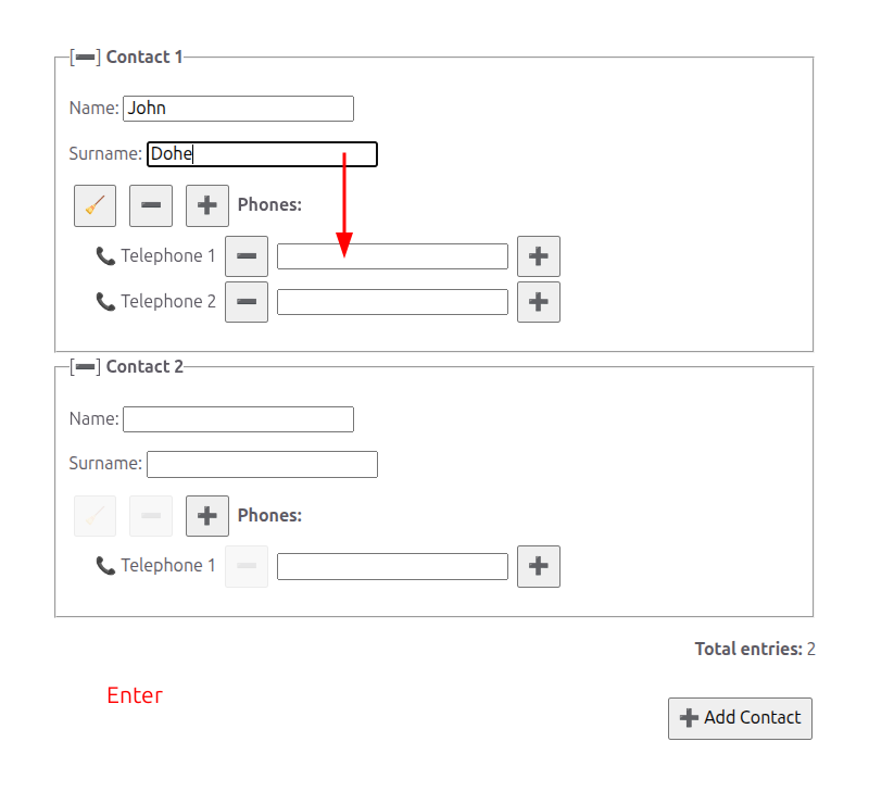 Demonstration of Enter key navigation jumping between form fields, skipping buttons