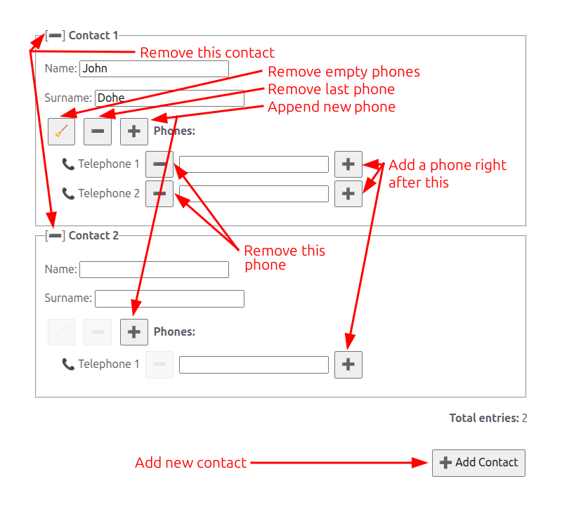 Dynamic list showing add and remove buttons with their associated hotkey hints